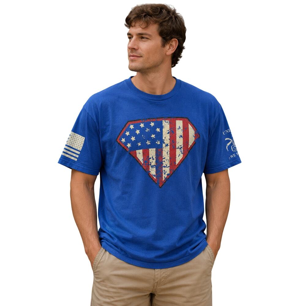 Grunt style sz XL patriotic flag heart soft wash blue lightweight t shirt EUC